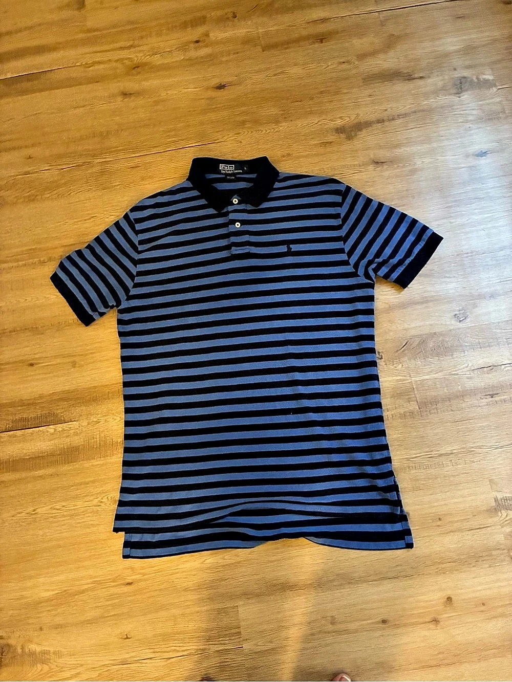 Polo Ralph Lauren Striped Cotton Mesh Polo Shirt Blue & Black